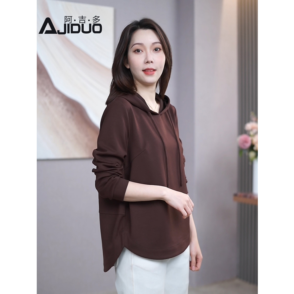 休闲时尚大码连帽卫衣女士2025春秋季新款宽松百搭显瘦长袖上衣
