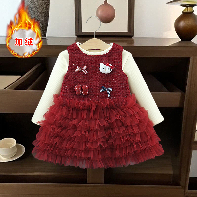 女童连衣裙拜年服2025新款女孩生日过年衣服周岁女宝礼服公主裙子