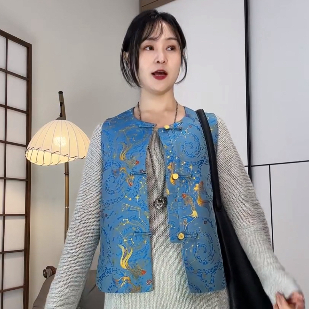 织金桑蚕丝宋锦马甲*双鱼座*100%桑蚕丝里衬