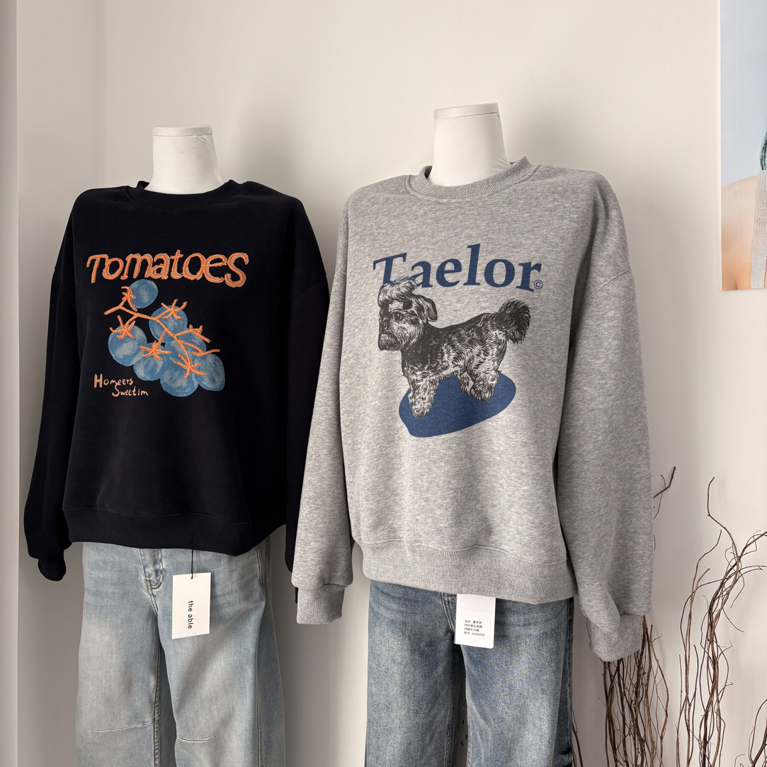 【CHENGZI】冬季加绒Tae小狗无感印花圆领韩系卫衣短款遮肉显瘦百搭