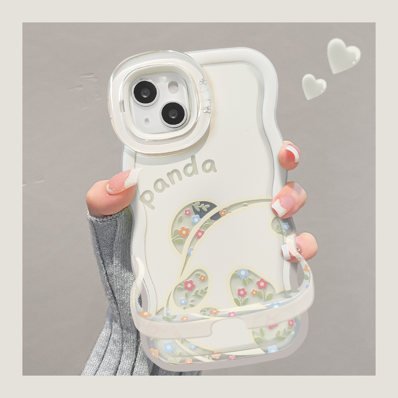碎花熊猫适用苹果15华为oppo/vivo小米iPhone16板凳双支架手机壳