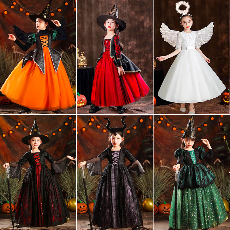 万圣节儿童服装女童吸血鬼衣服舞会cos服小女巫公主裙恶魔演出服