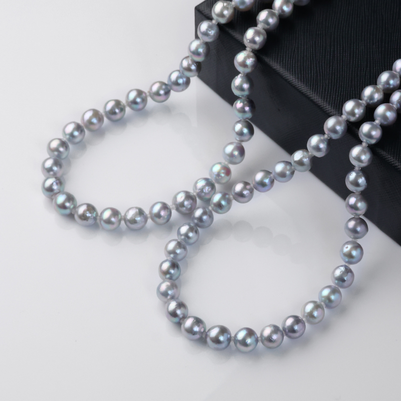 海水akoya真多麻项链7-8mm送礼物气质925银串链高级*多样性发一条