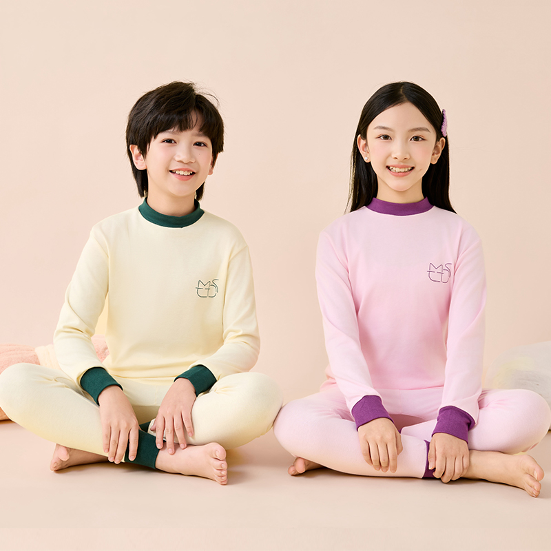 儿童青少年纯棉秋衣秋裤套装女童中大童中领秋冬打底保暖内衣睡衣