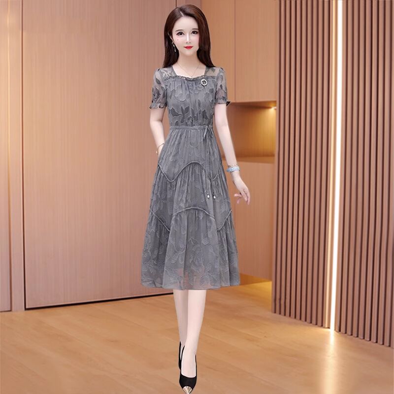 雪纺纱料连衣裙2025新款女夏轻奢高级感洋气质高端妈妈十三行裙子