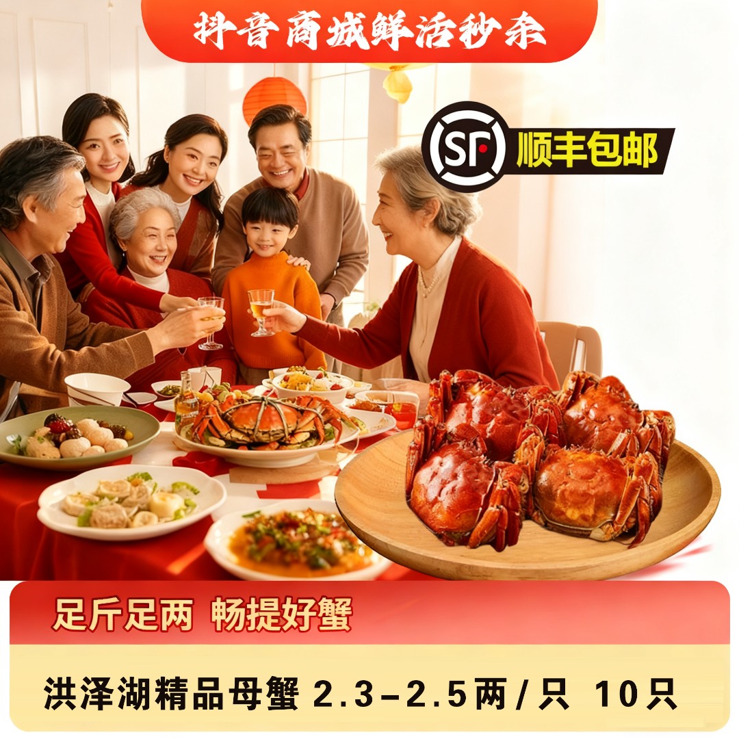 【全母活蟹】2.3-2.5两洪泽湖精品大闸蟹8+2到手10只礼盒装活大闸蟹