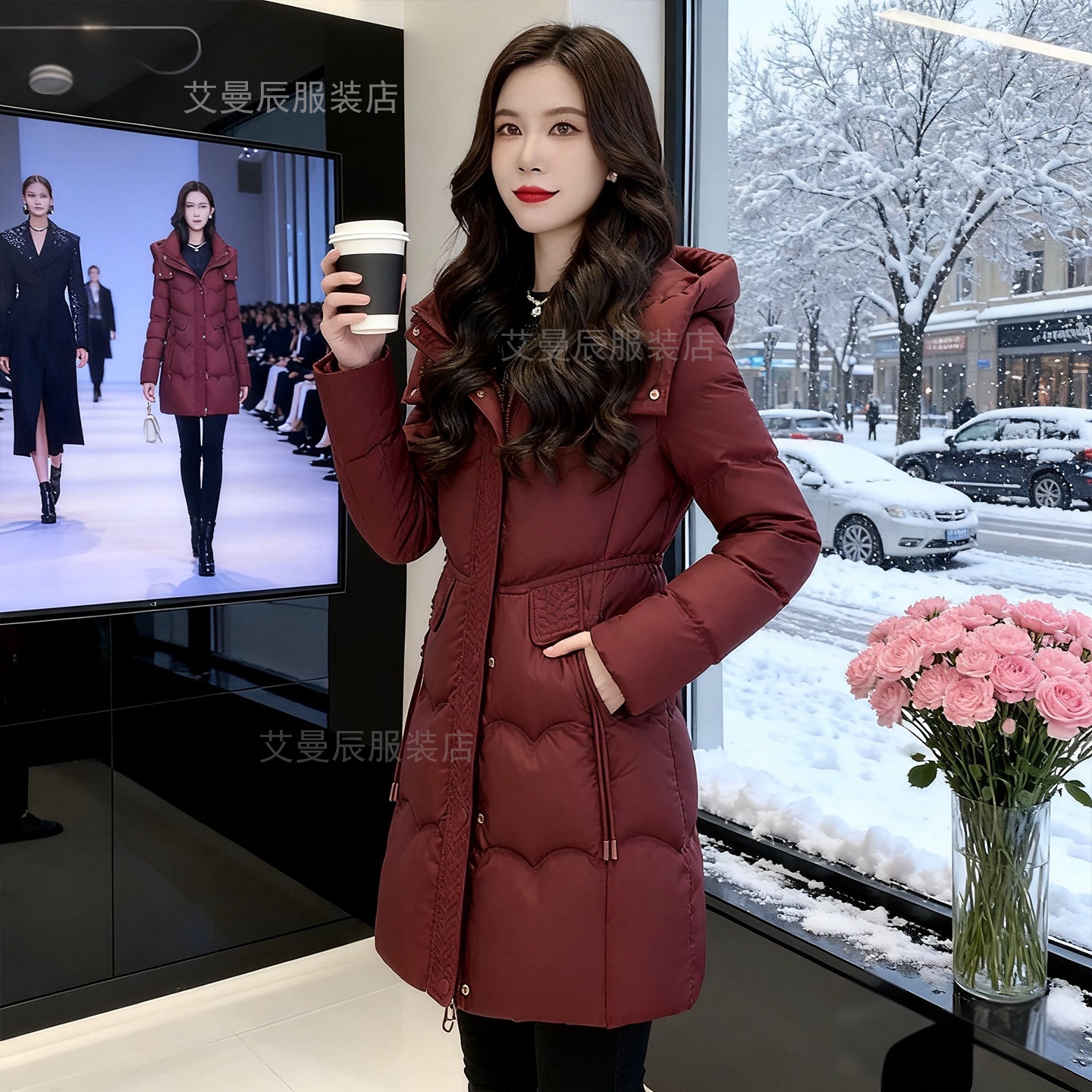 2025年秋冬新款中长款加厚棉服外套修身显瘦国潮风时尚女士棉袄