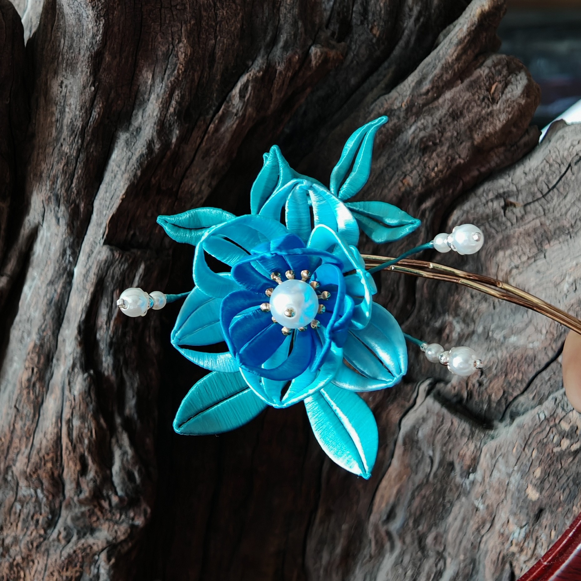 非遗手工缠花自制冰鲁花发钗