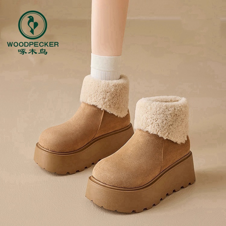 啄木鸟厚底增高雪地靴女加绒勃肯短靴2025新款秋加厚保暖雪地棉鞋