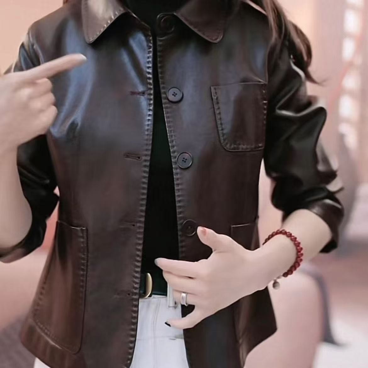 皮衣外套女短款2025新款春秋高级感复古气质休闲翻领PU皮夹克上衣