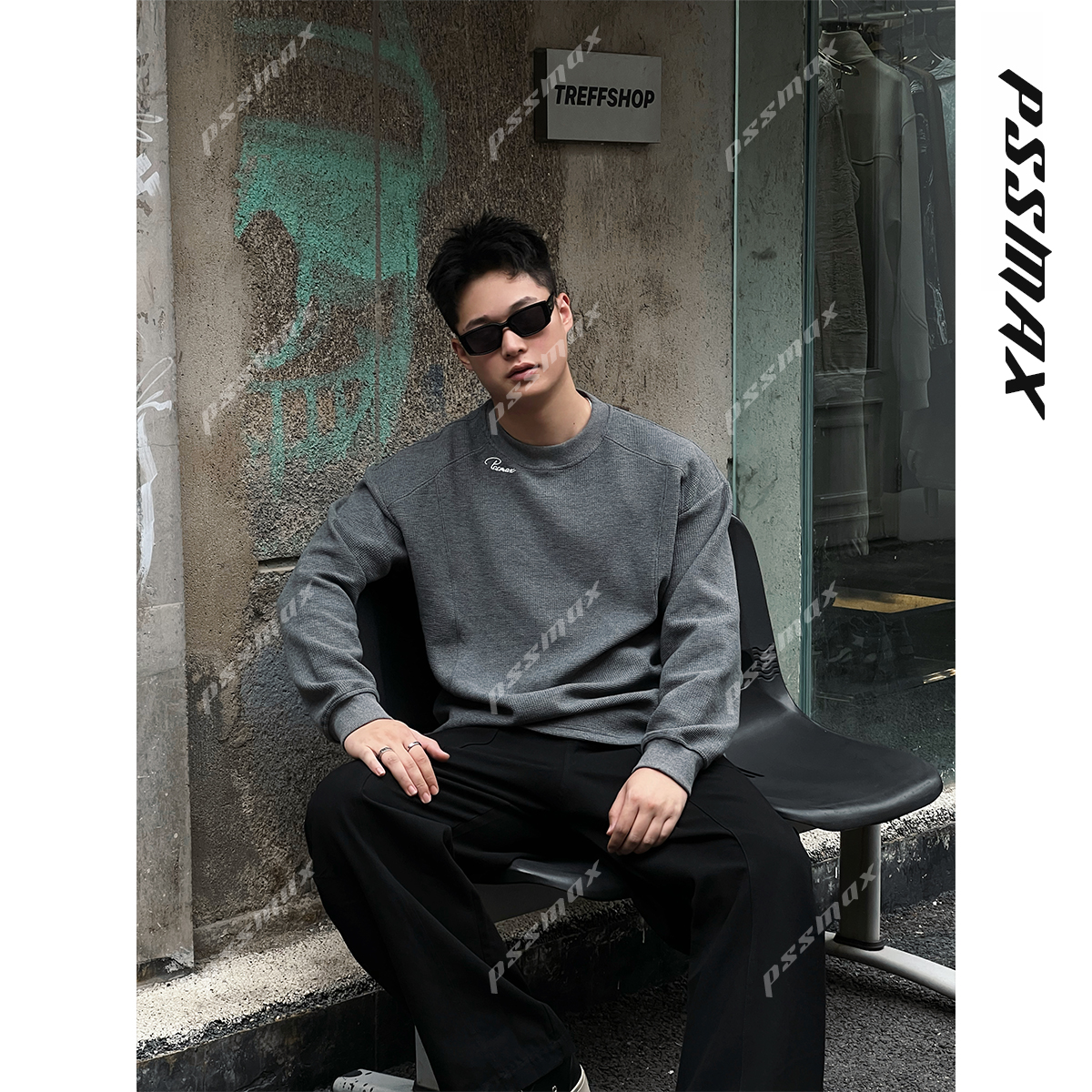 【现货】胖俗俗 PSSMAX【简格质感】2025秋冬新款华夫格宽松休闲卫衣