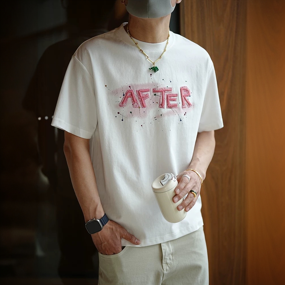 短袖潮牌字母刺绣T恤男士大码男款男装夏季透气时尚新款重磅t恤