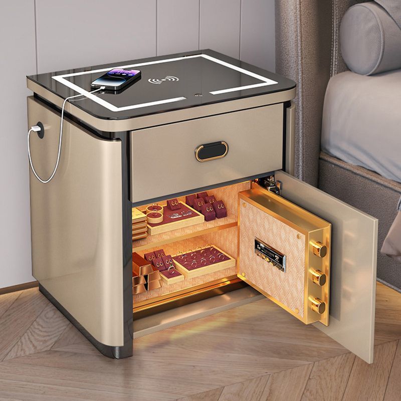烬虎牌智能床头柜保险柜一体现代简约烤漆收纳柜无线充电感应灯蓝