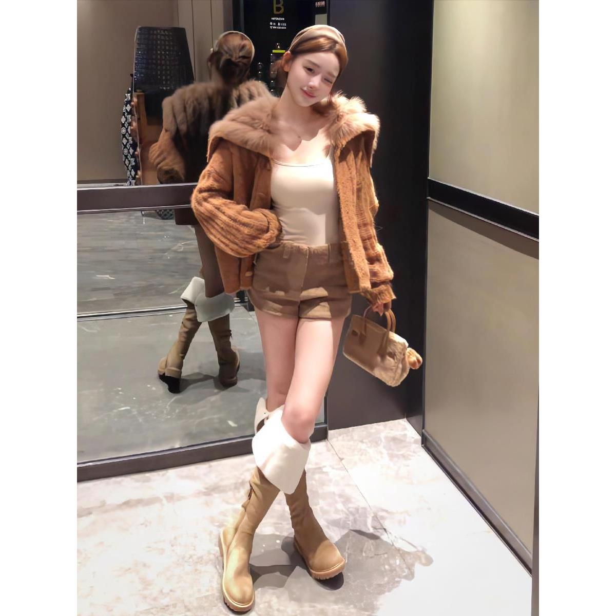 时髦韩系复古毛毛大翻领毛衣外套女秋冬宽松保暖短款针织开衫上衣