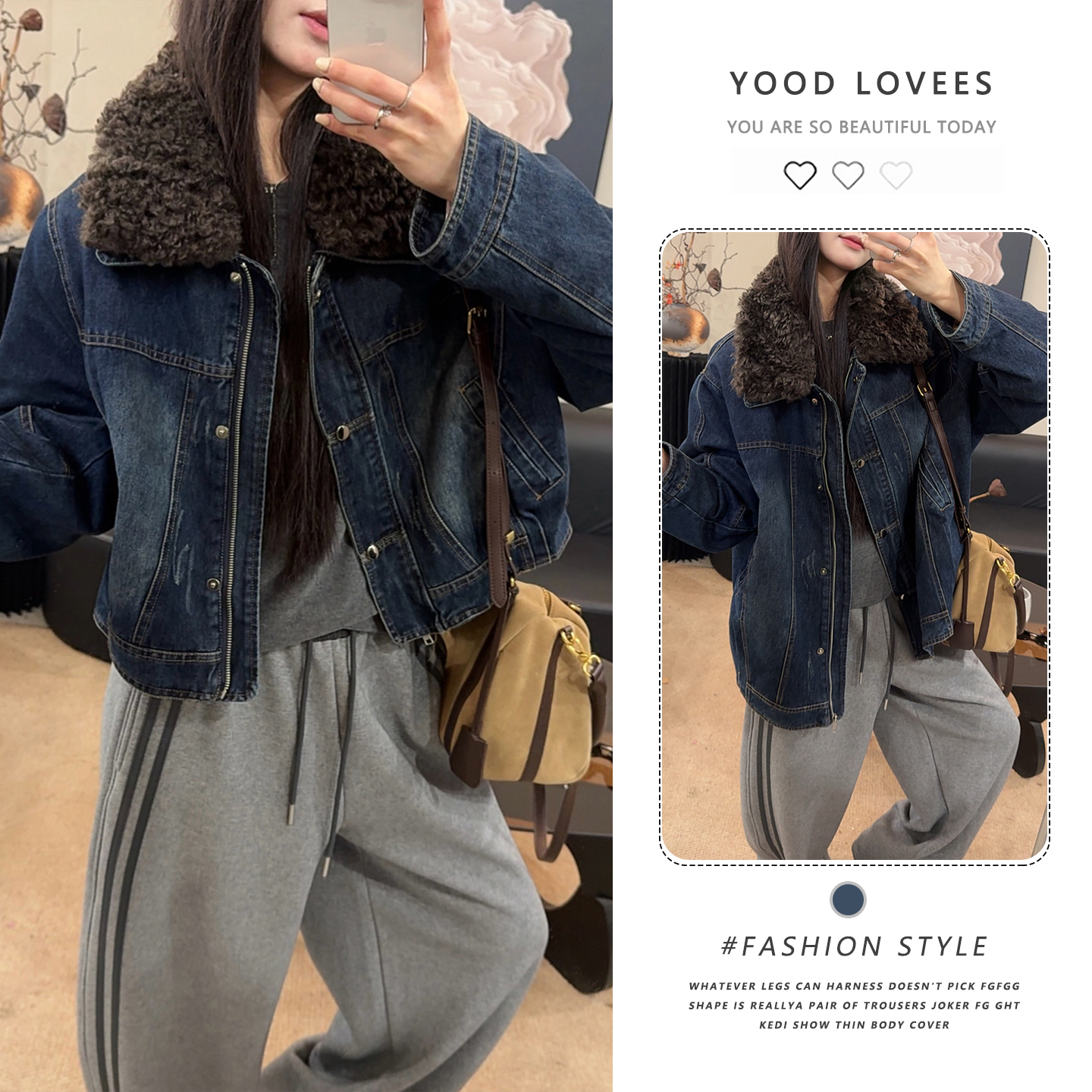 港风复古毛领夹棉加厚牛仔外套女2025冬季新款宽松百搭时尚外套