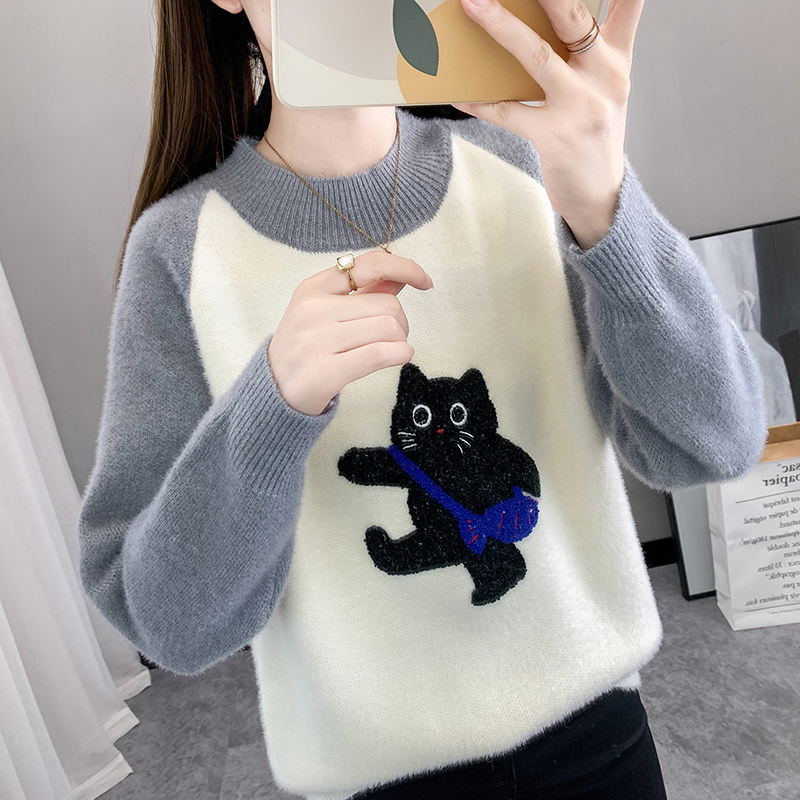 13初中生女秋冬装水貂绒毛衣大童保暖半高领套头内搭打底衫14岁15