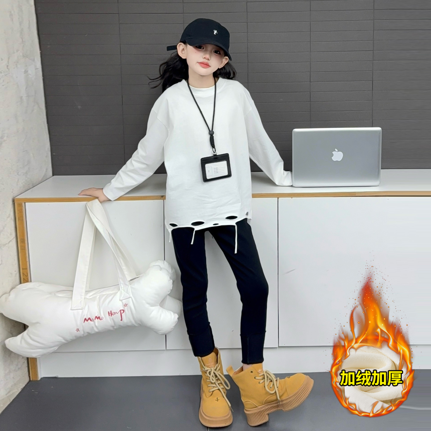 女童加绒卫衣2025新款加绒裤子铅笔裤紧身裤百搭中大童基础款高弹