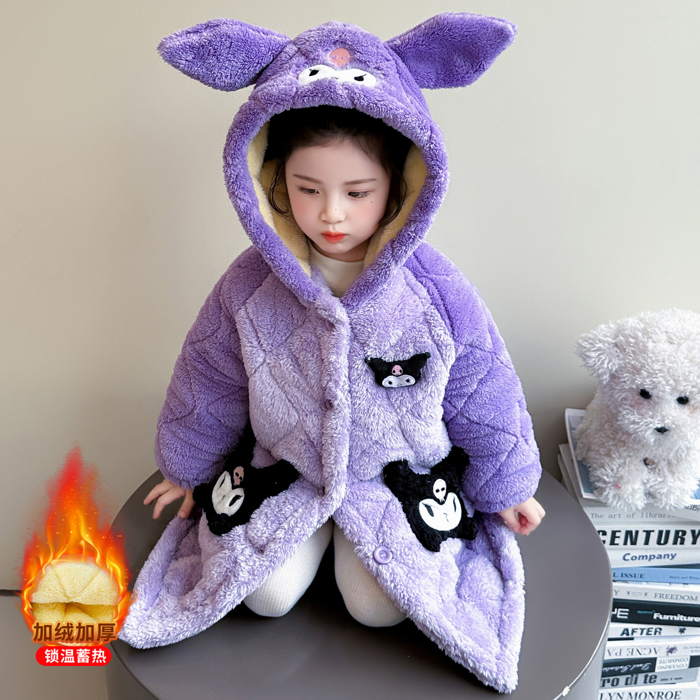 女童睡袍秋冬季法兰绒加厚珊瑚绒2025新款儿童浴袍女宝宝女孩睡裙