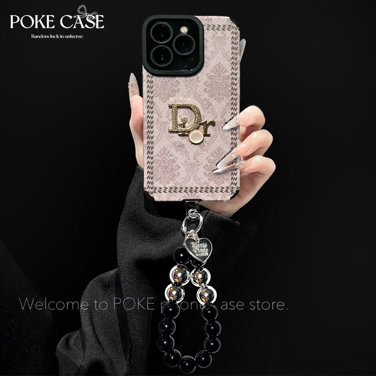 轻奢瞳眼十字纹翠缕繁花适用于苹果16华为vivo小米oppo手链手机壳