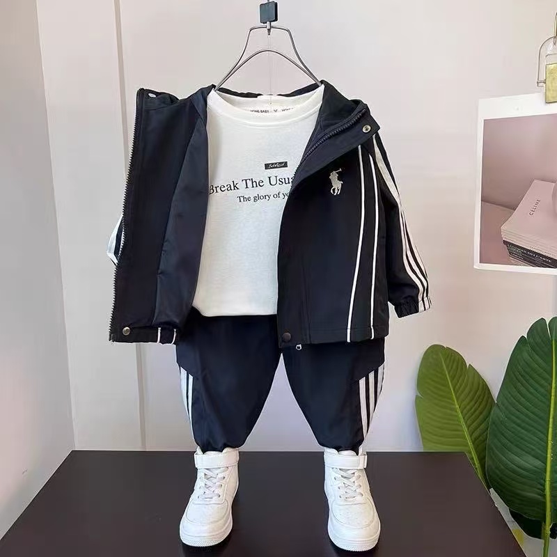 男童套装春秋2025新款儿童衣服潮帅气时髦宝宝秋装男孩冲锋衣外套