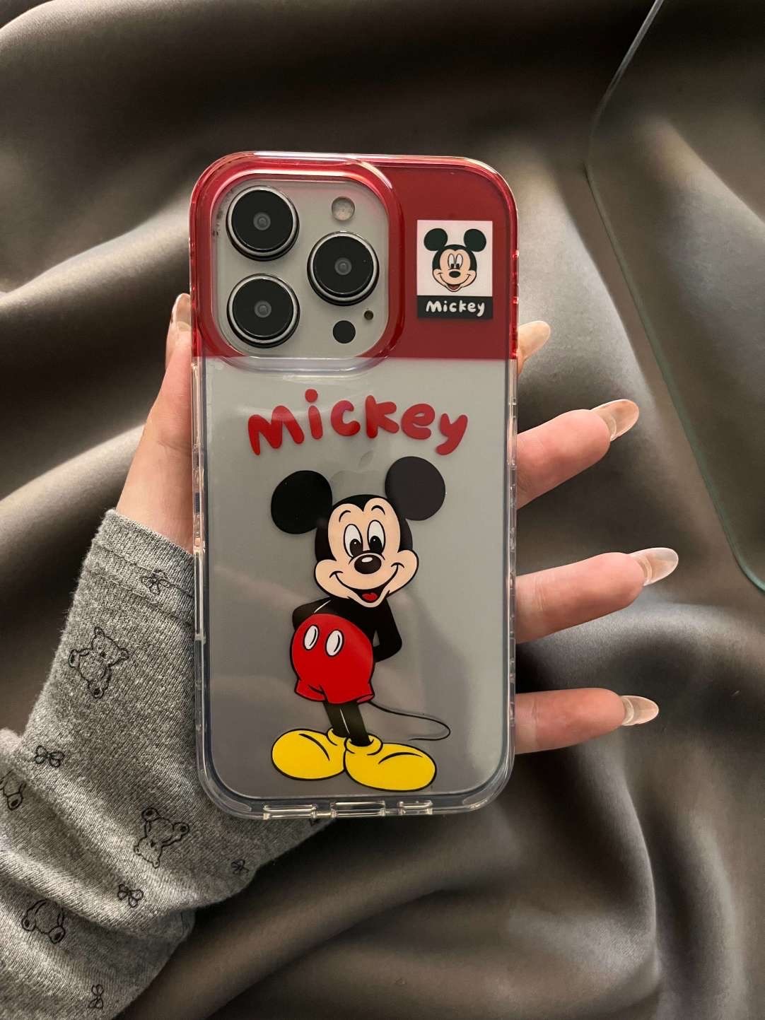 拼色米老鼠适用16Pro透明13保护套iPhone15大孔14/12软套11手机壳