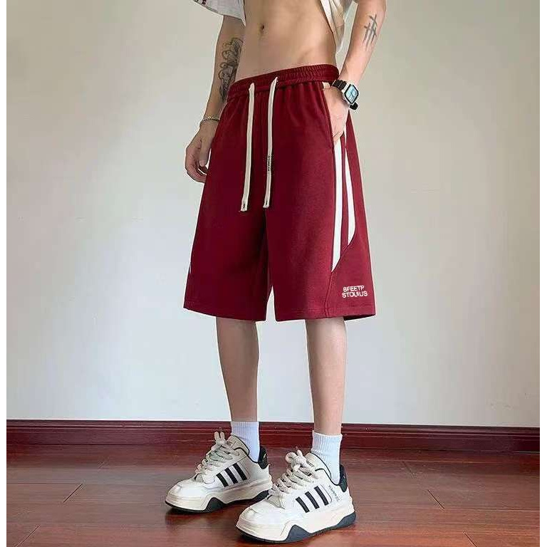 大码宽松休闲运动中裤条纹拼接短裤男款夏季2025潮牌爆款五分裤子