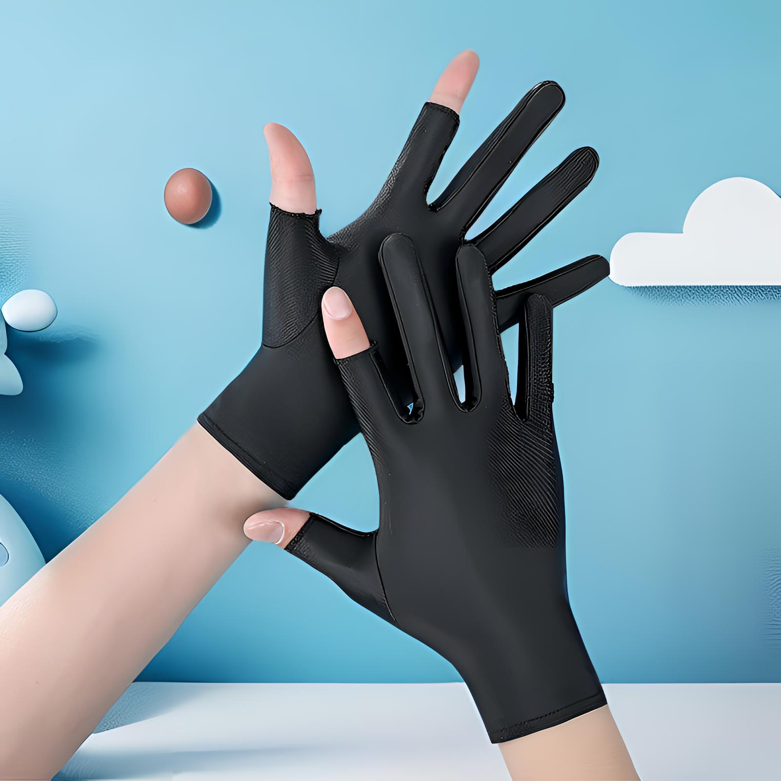 春秋薄款冰丝女手套露二指半指弹力透气采茶干活骑行礼仪防紫外线