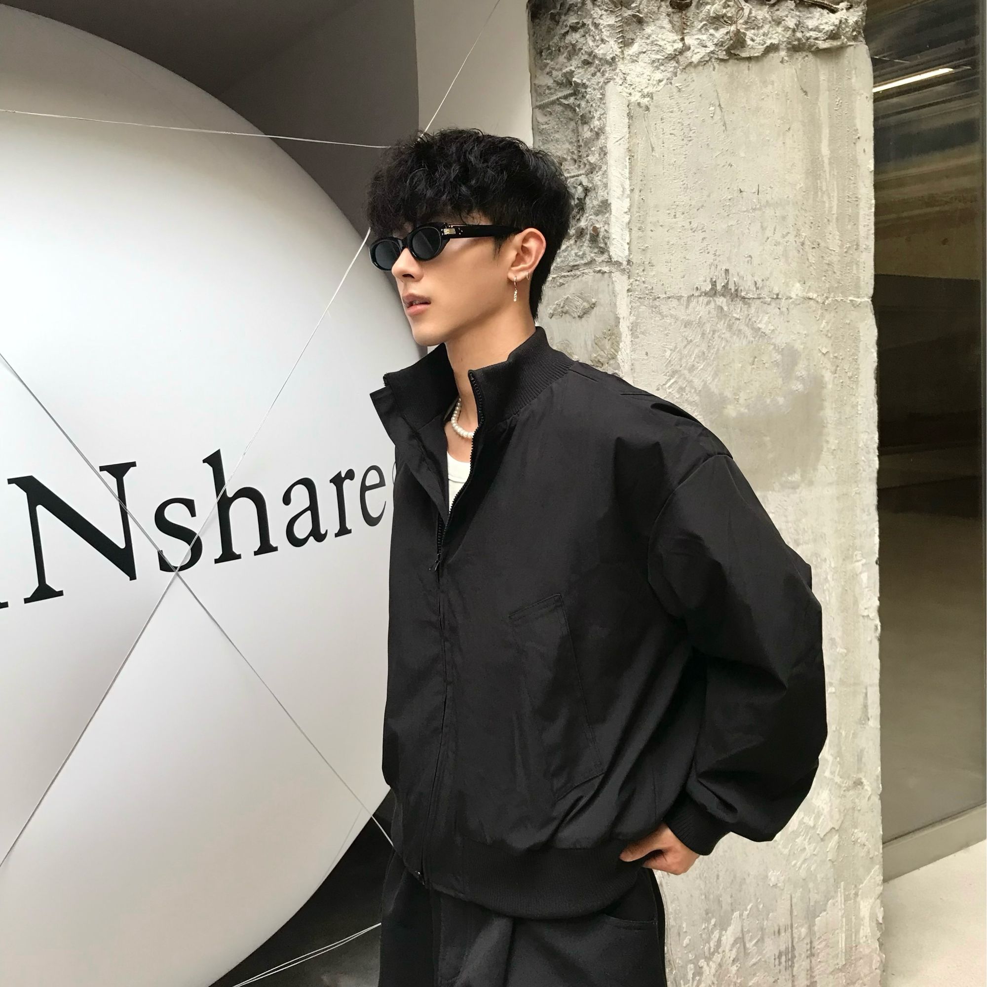 SiaLoss短款廓形cleanfit飞行员夹克男秋款美式高街立领痞帅外套