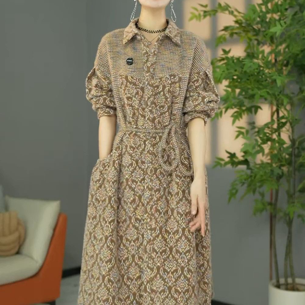 高档贵妃绒加厚减龄洋气中长款连衣裙女2025冬季新款显瘦百搭裙子