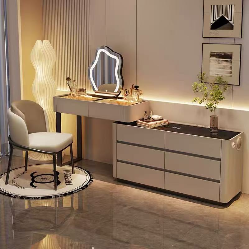 实木智能卧室梳妆台无线充电轻奢少女现代简约风多功能化妆桌