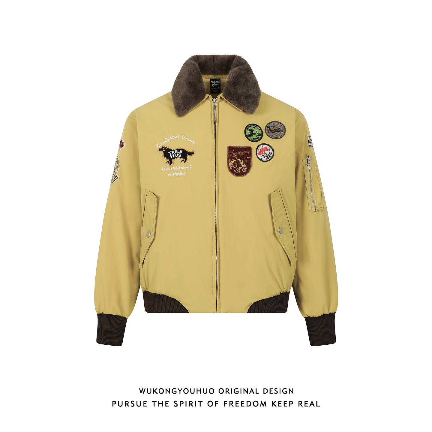 悟空有货美式潮牌徽章刺绣毛领短款棉服男女冬季情侣百搭保暖棉衣