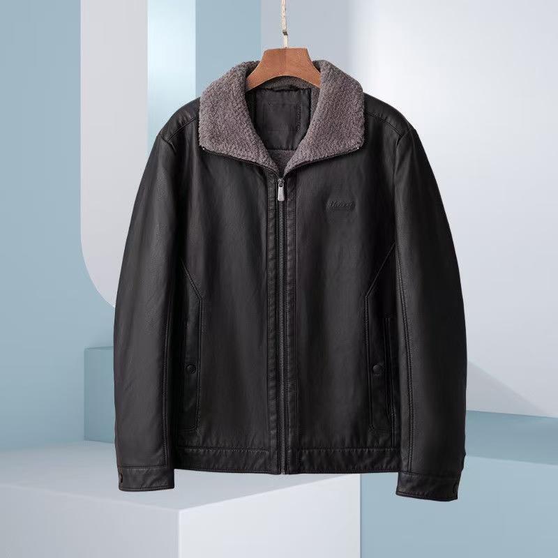【H家直接下单】冬季保暖男翻领男士修身水洗PU皮衣商务防风御寒