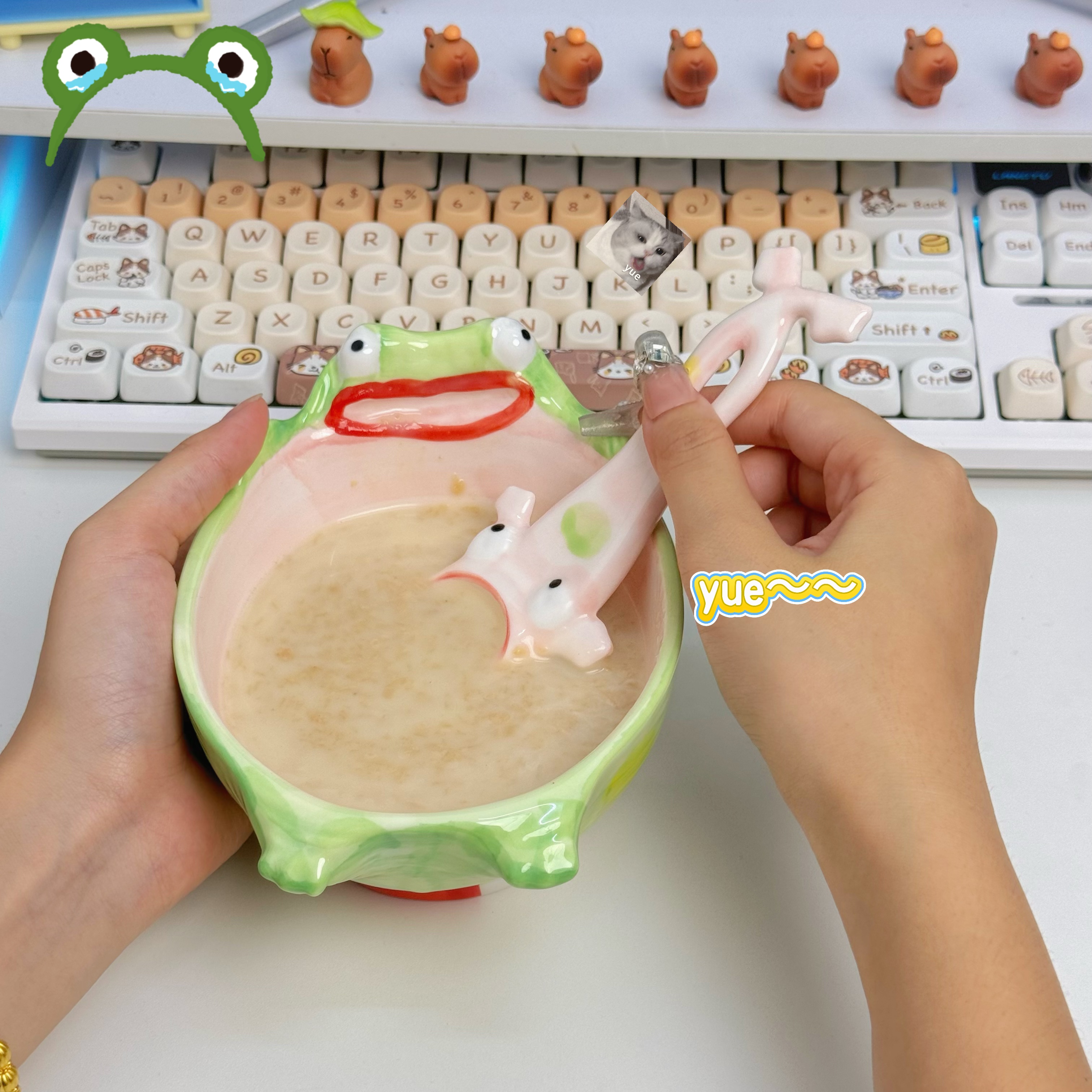 抽象搞怪青蛙碗陶瓷青蛙勺家用餐具饭碗调羹汤勺送礼生日礼物实用