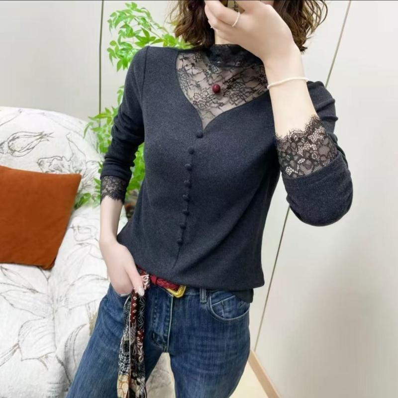 2025新品气质蕾丝拼接洋气时尚长袖修身显瘦9019