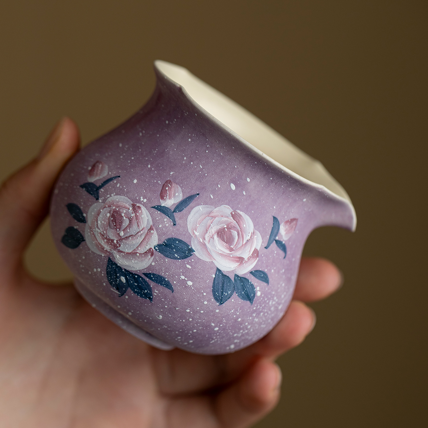 亘古粉引玫瑰陶瓷品茗紫烟茶具公道杯泡茶喝茶手绘堆料分茶器公杯