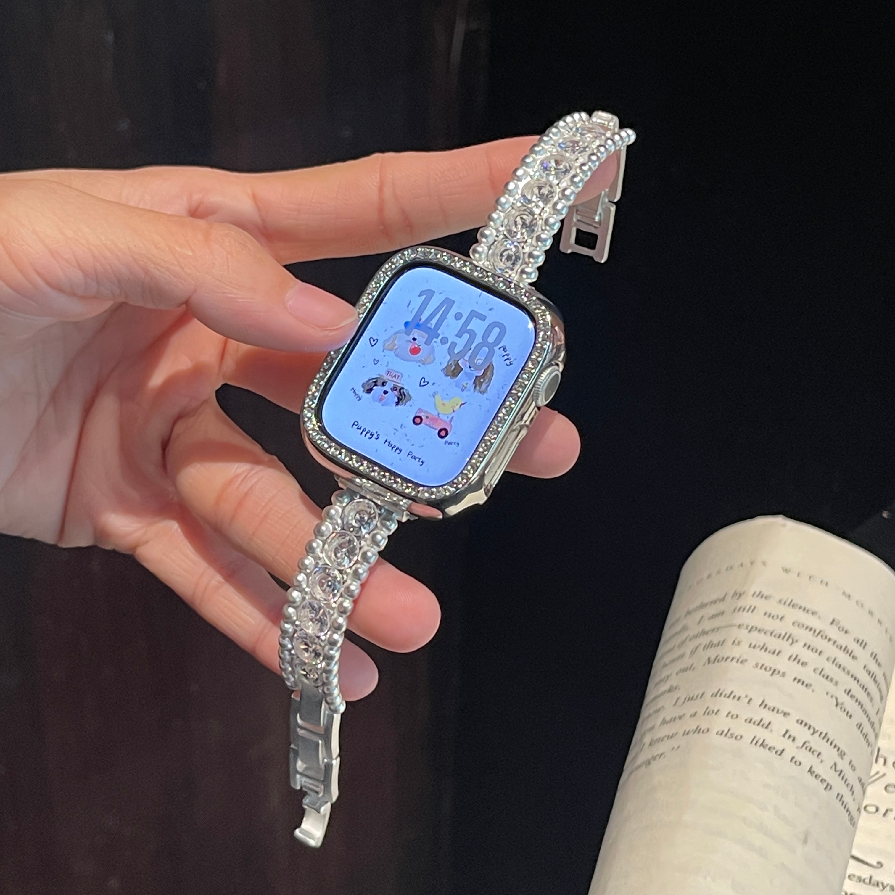 表带哥适用于苹果iWatch11手表S9透亮锆石S8/7满钻花环金属表带10