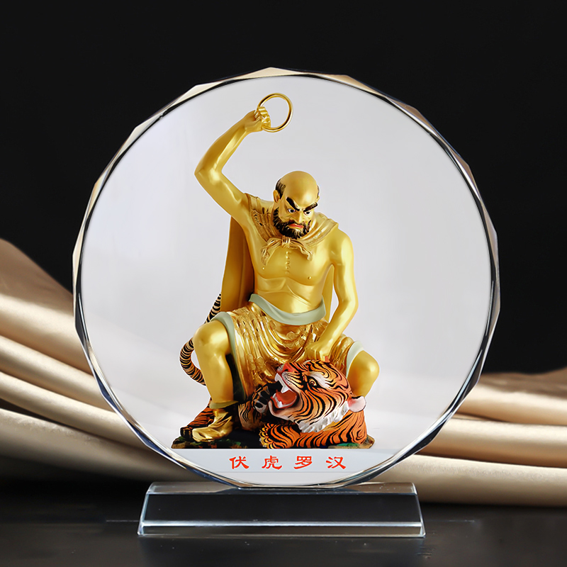 结缘伏虎罗汉尊者佛画像水晶摆台家居工艺品风摆件创意礼品定制