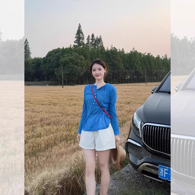 芊芊芙克莱因蓝亚麻长袖防晒t恤罩衫女夏季吊带外搭轻薄冰丝上衣