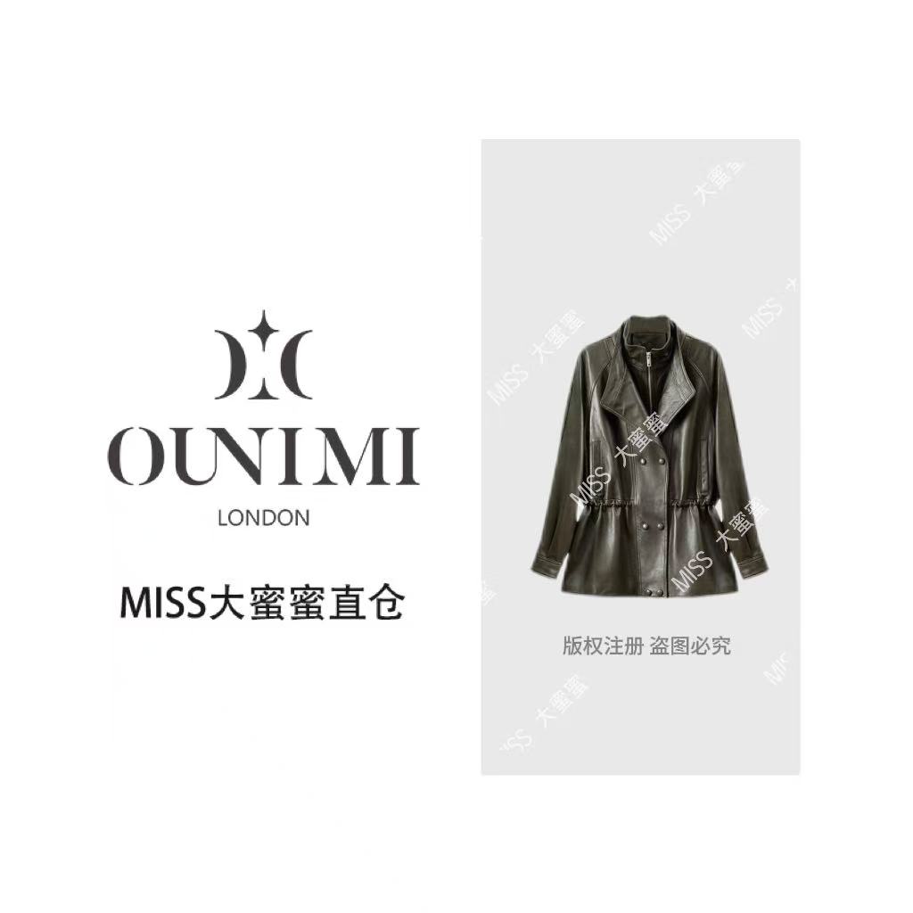 【欧倪蜜 OUNIMI】杨树林双领双门襟重工定制橄榄绿绵羊皮外套-现-1
