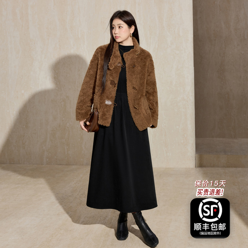 蓝语大码流光风穿搭仿羊羔毛保暖外套女2025冬季羊剪绒颗粒毛上衣