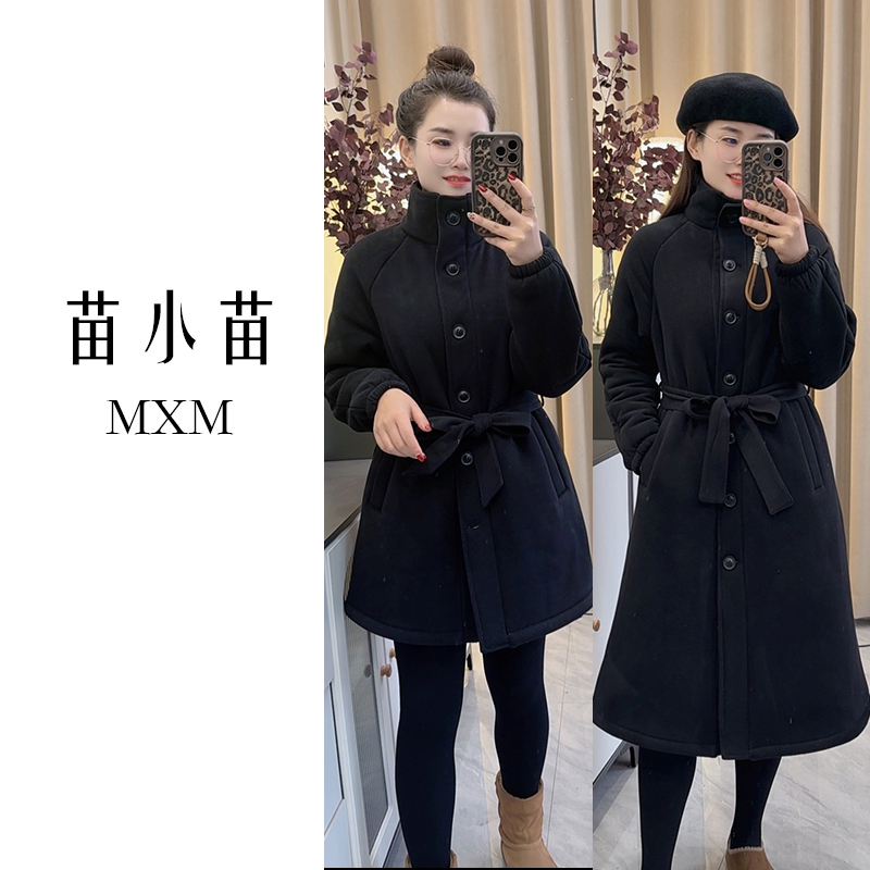 苗小苗立领中长款袍女气质冬季三层加厚加绒可外穿家居服中款裙袍