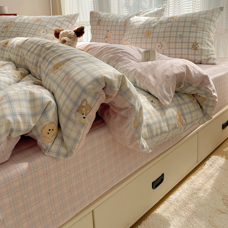 ins卡通小熊纯棉全棉四件套亲肤床单被套学生宿舍柔软三件套