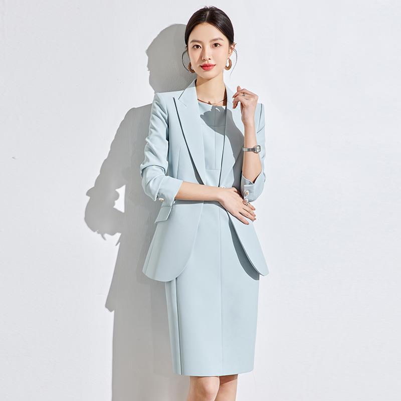 THEORY ERROR西装套裙两件套原创设计季新款高级感外套冰河蓝色上