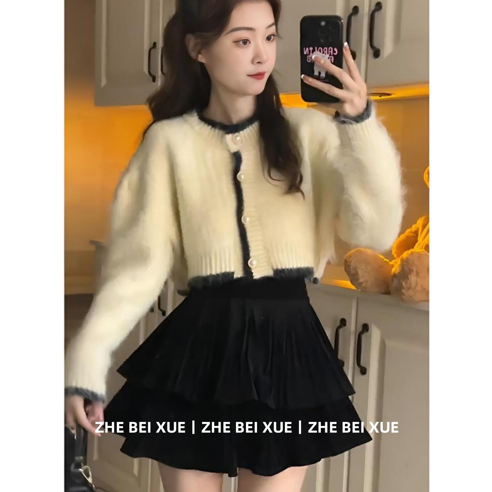 套装女秋冬高级感奶fufu小香风开衫温柔半身裙气质一整套ootd穿搭