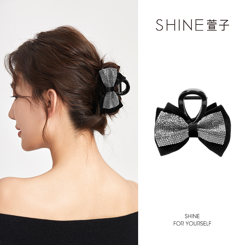 萱子萱子SHINE简约优雅抓夹黑色蝴蝶丝绒精致慵懒法式氛围感