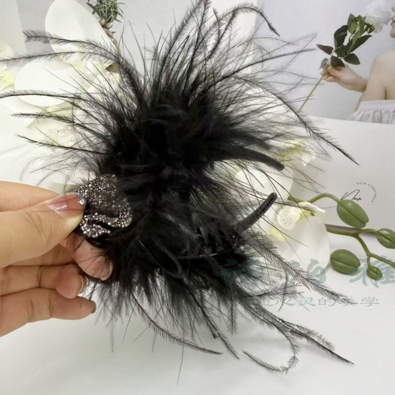 诗泊雅 小天鹅羽毛抓夹鸵鸟毛丸子头丸子夹