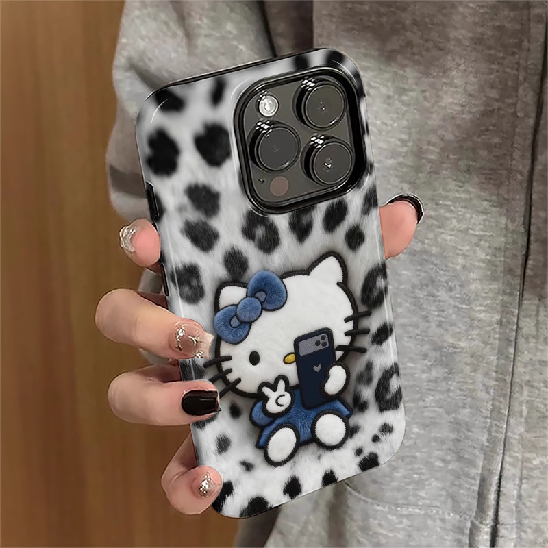豹纹kt猫适用苹果17/16手机壳华为创意小米15高级oppo菲林二合一