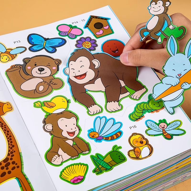 儿童动物趣味贴纸书2到6岁男孩女宝宝幼儿园卡通益智贴贴画玩具书