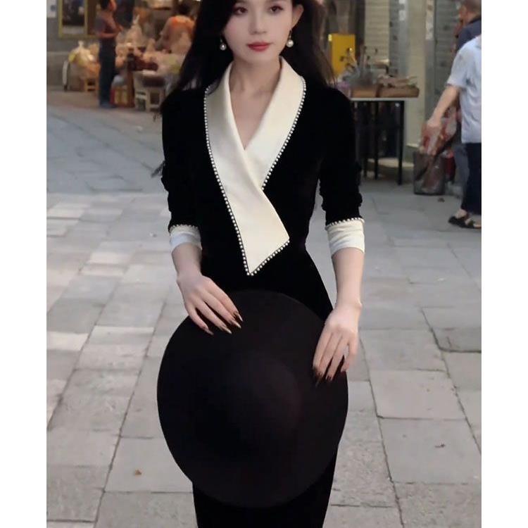 法式春秋2025新款名媛西装显瘦气质连衣裙大码遮肉女装长裙