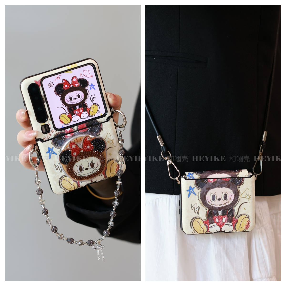 新米奇小布水钻磁吸适用华为purax手机壳magicvflip2斜挎pocket2